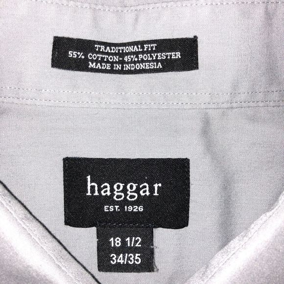 Haggar Dress Shirt Men's 18 1/2 Grey Button Down Collared Long Sleeved 34/35 - Picture 4 of 7
